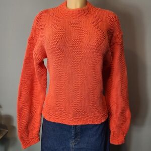 Vtg Courtney Rhodes Women Sweater Cottage 90s Sz Medium Oversized Chunky Orange
